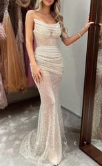 L1330 - Elegant & Luxurious Illusion Bateau Strapless Ruched Beaded Embellished Party Prom Evening Dress