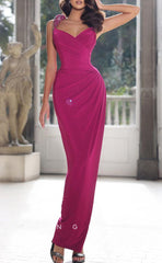 L1346 - Elegant & Luxurious Fitted V-Neck Spaghetti Straps Ruched Long  Party Prom Evening Dress