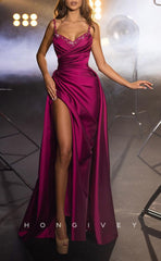 L1351 - Sexy V-Neck Spaghetti Straps Empire With Side Slit Party Prom Evening Dress