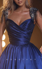 L1352 - Elegant & Luxurious V-Neck Wide Shoulder Straps With Pockets  Party Prom Evening Dress