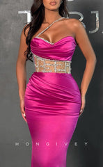 L1356 - Sexy Fitted Sweetheart Illusion Beaded Party Prom Evening Dress