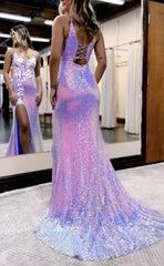 L1384 - Sexy Glitter V-Neck Spaghetti Straps Appliques Fully Sequined Party Prom Evening Dress