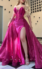 L1411 - Chic A-Line Plunging Illusion Sleeveless Belt With Side Slit Party Prom Evening Dress