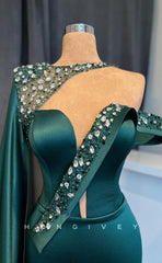 L1447 - Elegant Fitted Satin Asymmetrical One Shoulder With Bolero Party Prom Evening Dress