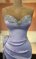 L1449 - Sexy Fitted Satin Sweetheart Sleeveless Ruched With Side Slit Party Prom Evening Dress