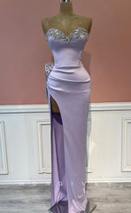 L1449 - Sexy Fitted Satin Sweetheart Sleeveless Ruched With Side Slit Party Prom Evening Dress