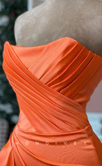 L1451 - Sexy Fitted Satin Bateau Crisscross Ruched With Side Slit Party Prom Evening Dress