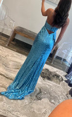 L1500 - Sexy Glitter Sweetheart Spaghetti Straps Sequined With Side Slit Party Prom Evening Dress