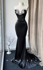 L1501 - Sexy Fitted Satin Asymmetrical Sleeveless Empire Appliques Train  Party Prom Evening Dress