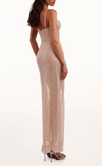 L1514 - Chic Glitter Illusion Sweetheart Spaghetti Straps With Side Slit  Party Prom Evening Dress