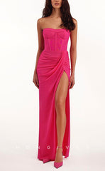 L1515 - Sexy Fitted Satin Sweetheart Strapless Empire With Side Slit  Party Prom Evening Dress