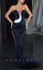 L1516 - Sexy Fitted Satin Asymmetrical V-Neck Sleeveless With Side Slit  Party Prom Evening Dress