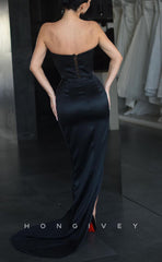L1516 - Sexy Fitted Satin Asymmetrical V-Neck Sleeveless With Side Slit  Party Prom Evening Dress