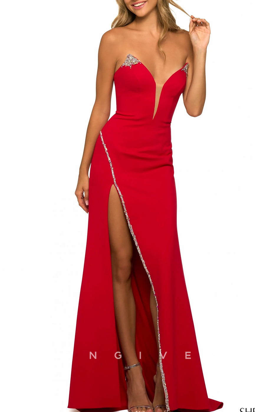 L1538 - Sexy Fitted Satin V-Neck Sleeveless With Side Slit Party Prom Evening Dress
