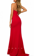 L1538 - Sexy Fitted Satin V-Neck Sleeveless With Side Slit Party Prom Evening Dress