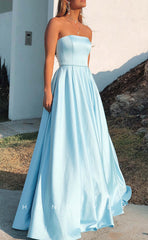L1552 - Sexy Satin A-Line Square Strapless Sleeveless Empire Party Prom Evening Dress
