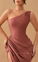 L1555 - Sexy Fitted Satin Off-Shoulder Draped With Side Slit Train Party Prom Evening Dress