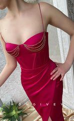 L1585 - Sexy Fitted Satin Sweetheart Spaghetti Straps Empire Ruched Beaded Party Prom Evening Dress