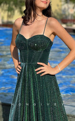 L1588 - Sexy A-Line Glitter Sweetheart Spaghetti Straps Empire Party Prom Evening Dress