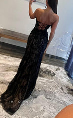 L1601 - Sexy Black Fitted Illusion V-Neck Sleeveless With Side Slit Party Prom Evening Dress
