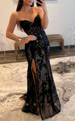 L1601 - Sexy Black Fitted Illusion V-Neck Sleeveless With Side Slit Party Prom Evening Dress