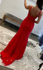 L1621 - Sexy Red Satin Trumpt Halter Sleeveless Empire Appliques Party Prom Evening Dress