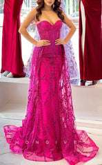 L1635 - Chic Satin Glitter Sweetheart Strapless Sleeveless Sequined With Train Party Prom Evening Dress