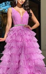 L1650 - SexyA-Line Tulle Plunging  V-Neck Straps Empire Tiered Party Prom Evening Dress