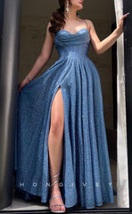L1656 - Sexy A-Line Glitter Sweetheart Spaghetti Straps Empire With Side Slit Party Prom Evening Dress