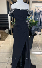 L1661 - Sexy Fitted Satin Off-Shoulder Empire Ruched With Side Slit Party Prom Evening Dress
