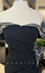 L1661 - Sexy Fitted Satin Off-Shoulder Empire Ruched With Side Slit Party Prom Evening Dress