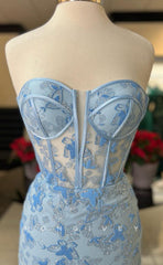 L1664 - Sexy Fitted Satin Illusion Sweetheart Strapless Sleeveless Appliques Party Prom Evening Dress