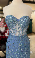 L1665 - Sexy Fitted Satin Glitter Sweetheart Strapless Illusion Empire With Side Slit Party Prom Evening Dress