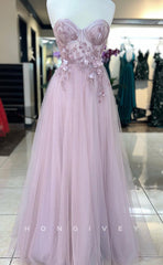L1666 - Sexy Tulle A-Line Glitter Sweetheart Strapless Empire Appliques Party Prom Evening Dress