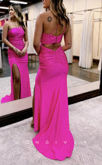 L1686 - Sexy Fitted Satin Glitter Off-Shoulder Empire Ruched With Side Slit Party Prom Evening Dress