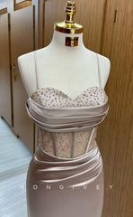 L1706 - Sexy Satin Fitted Illusion Sweetheart Spaghetti Straps Empire Ruched Party Prom Evening Dress