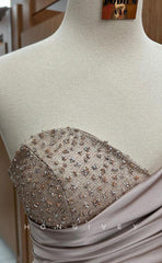 L1707 - Sexy Fitted Satin Glitter One Shoulder Empire Beaded With Train Party Prom Evening Dress