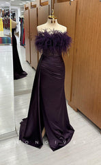 L1708 - Sexy Satin Off-Shoulder Feathers Sequined Empire Pleats Party Prom Evening Dress