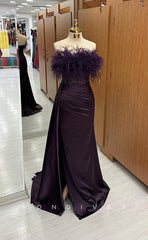 L1708 - Sexy Satin Off-Shoulder Feathers Sequined Empire Pleats Party Prom Evening Dress