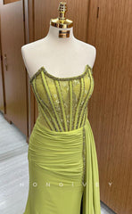 L1709 - Sexy Fitted Satin Glitter Bateau Sleeveless Empire Ruched With Train Party Prom Evening Dress