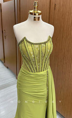 L1709 - Sexy Fitted Satin Glitter Bateau Sleeveless Empire Ruched With Train Party Prom Evening Dress