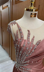 L1710 - Sexy Fitted Satin Glitter Scoop Empire Sequined Pleats Party Prom Evening Dress