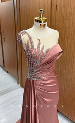 L1710 - Sexy Fitted Satin Glitter Scoop Empire Sequined Pleats Party Prom Evening Dress