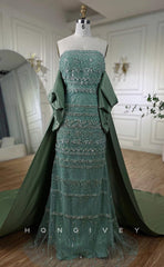 L1713 - Sexy Fitted Glitter Strapless Sleeveless Sequined Beaded With Train Party Prom Evening Dress