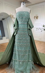 L1713 - Sexy Fitted Glitter Strapless Sleeveless Sequined Beaded With Train Party Prom Evening Dress