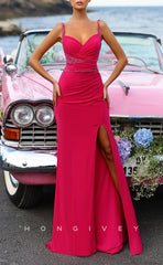 L1717 - Sexy Satin Fitted Sweetheart Spaghetti Straps Empire Ruched Beaded Party Prom Evening Dress