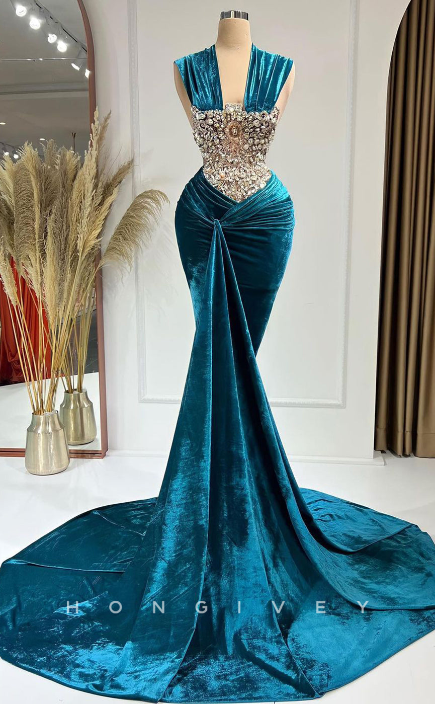 L1738 - Sexy Satin Fitted Glitter Straps Sleeveless Empire Ruched Rhinestone Party Prom Evening Dress