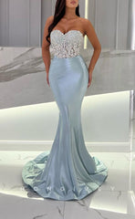 L1759 - Sexy Satin Trumpt Glitter Sweetheart Strapless Sleeveless Empire Beaded Party Prom Evening Dress
