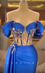 L1775 - Sexy Satin Fitted Glitter Illusion Off-Shoulder Beaded Appliques Empire Ruched Party Prom Evening Dress
