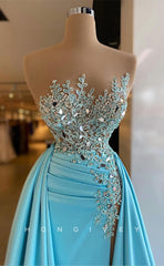 L1813 - Sexy Satin A-Line Asymmetrical Sleeveless Empire Beaded Appliques Party Prom Evening Dress